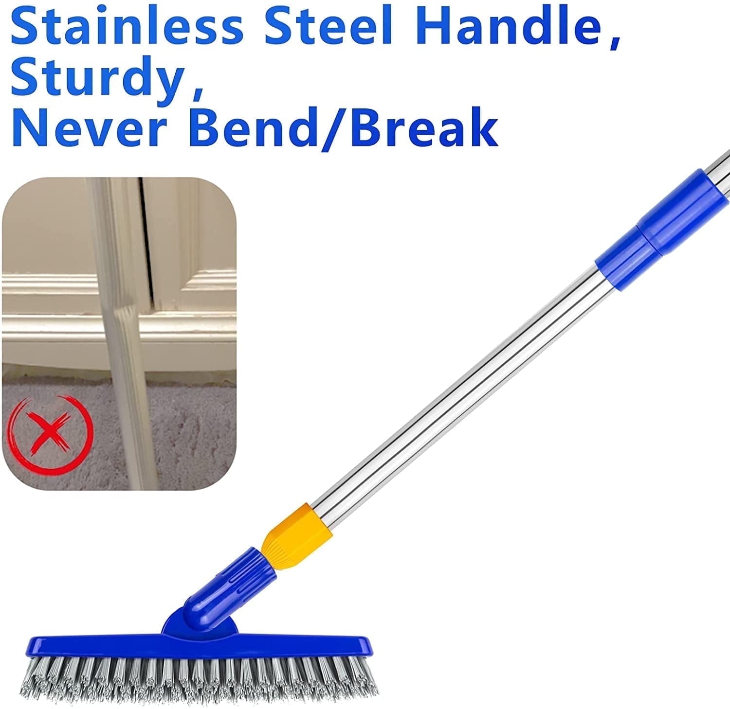 2 Pack Grout Brush with Long Handle, Swivel Cleaning Grout Line Scrubber Stainless Steel Pole - Image 5