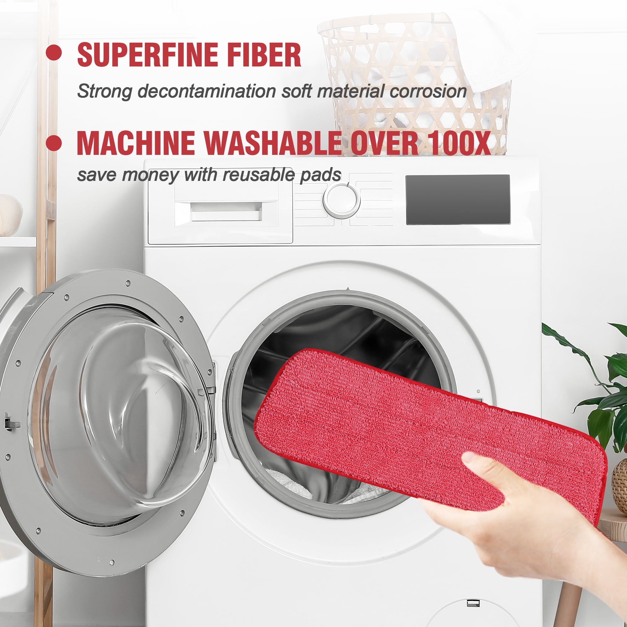 Mop with 2 Microfiber Mop Pads for Wood, Tile, Marble Floor Cleaning, Red - Image 2