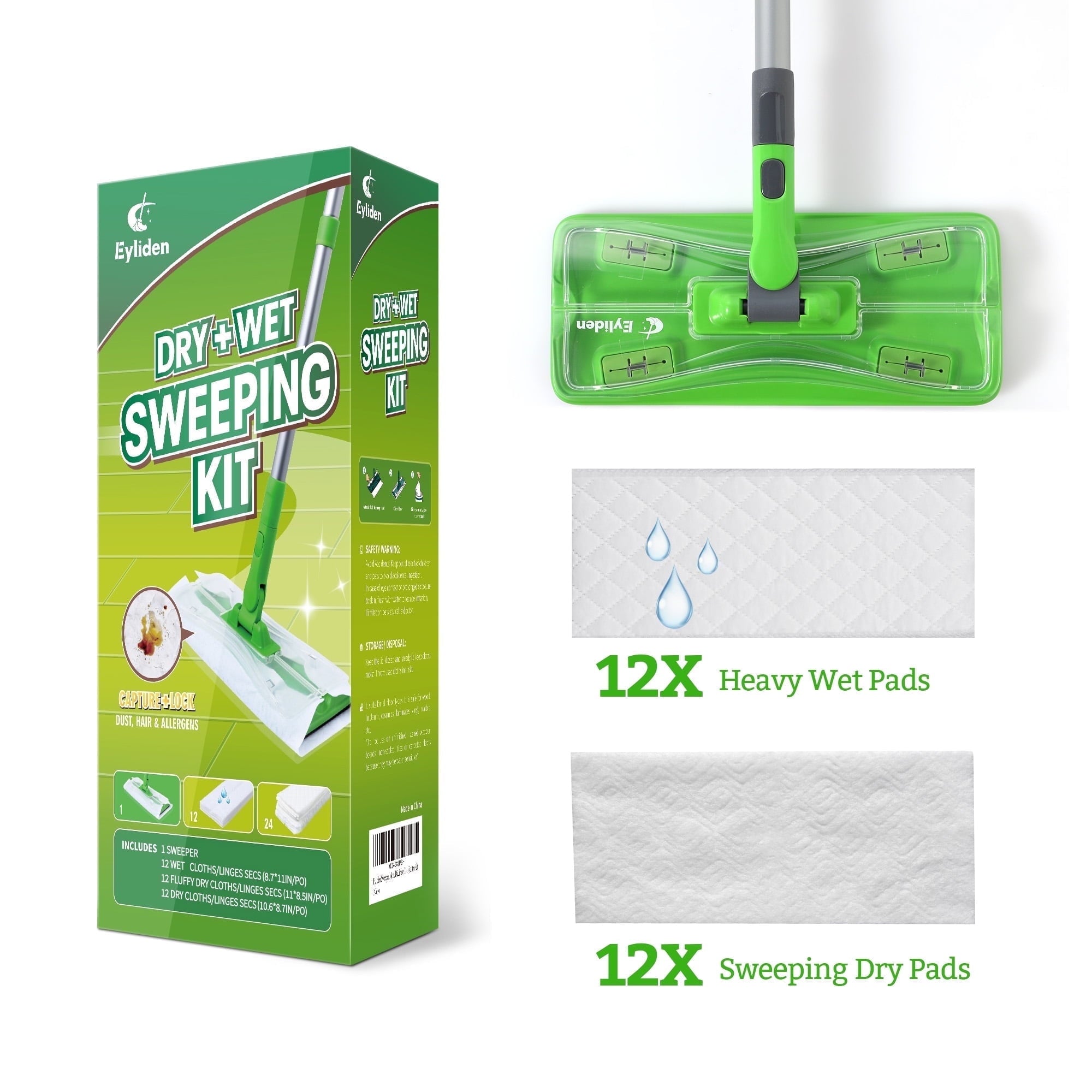 and Dry Starter Mop Kit, Sweep for Hardwood Floors, Disposable Dust Pads 24 refills - Image 3