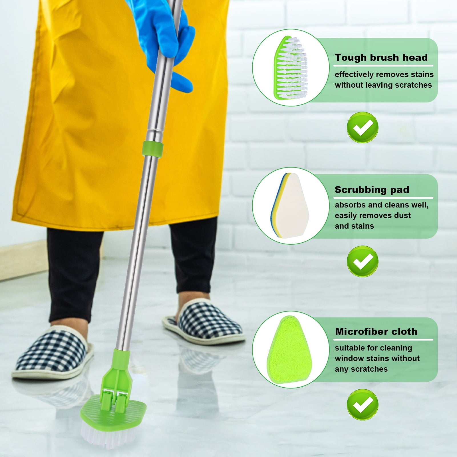 Scrub Brush for Shower, 35'' Tub Cleaning Scrubber Brush Set, Adjustable Handle Scrub Brush for Cleaning Bathtub Wall... - Image 3