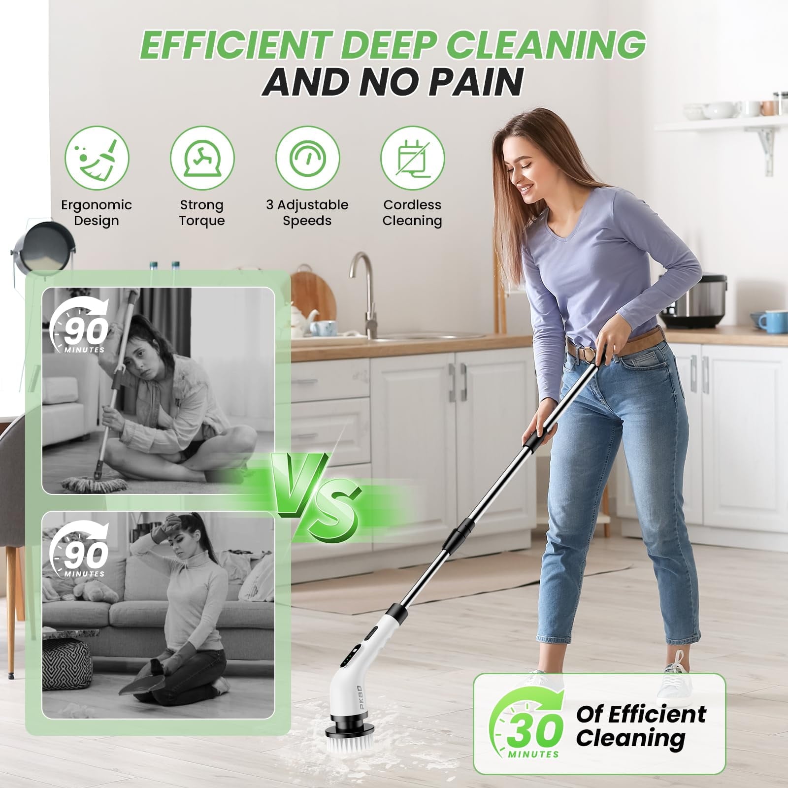 Electric Spin Scrubber, 2025 Upgrade Waterproof Cordless Shower Brush for Cleaning with 9 Replaceable Heads - Image 6