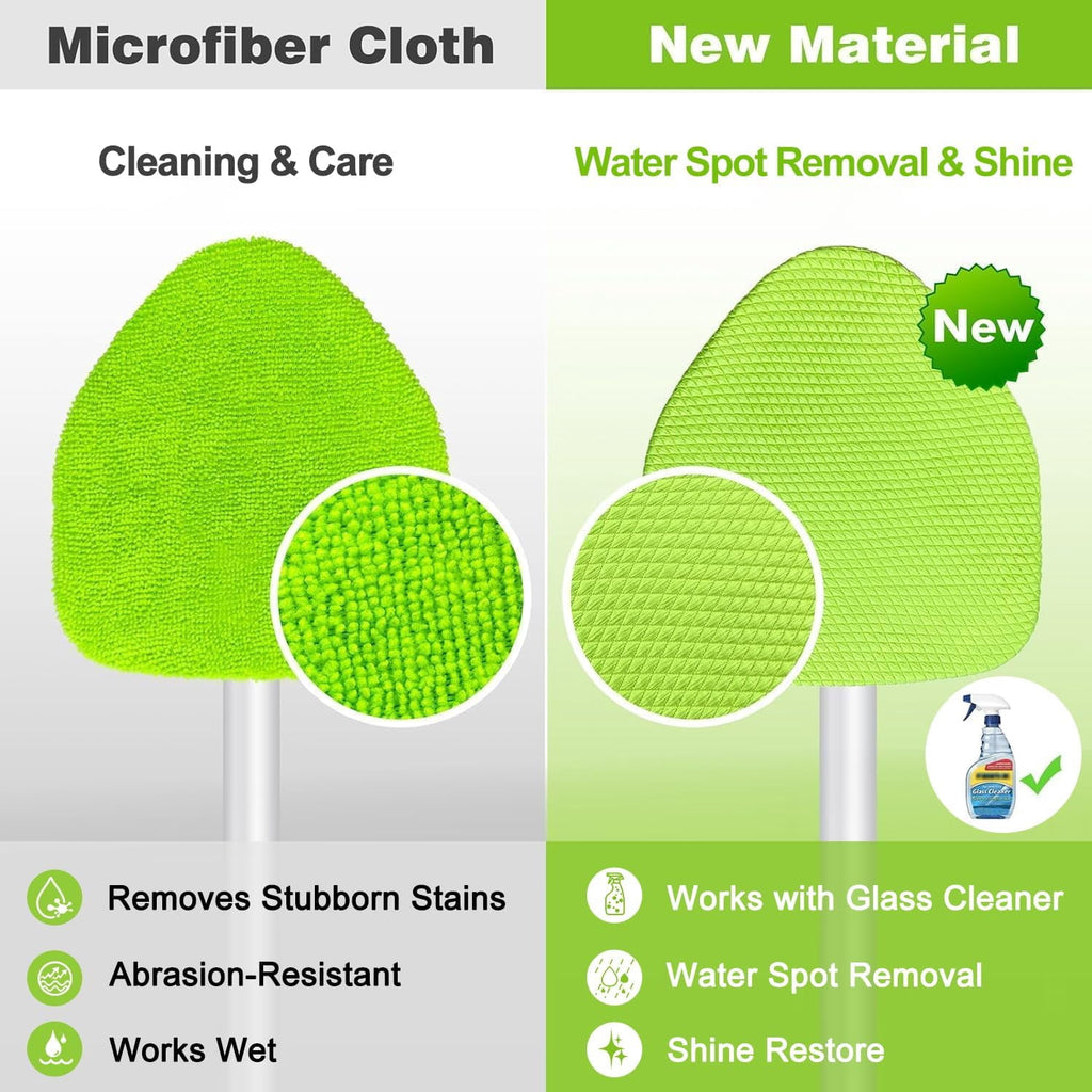 Portable Windshield Cleaner Tool – Car Interior Window Cleaning Kit with Extended Long Handle &amp; 4 Microfiber Pads