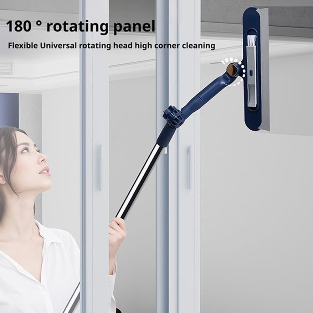 47in Window Squeegee with Extension Pole, 4-in-1 Telescopic Window Cleaner Tool with 2-Stage Telescoping Pole, Window Washing Equipment with Bendable Head