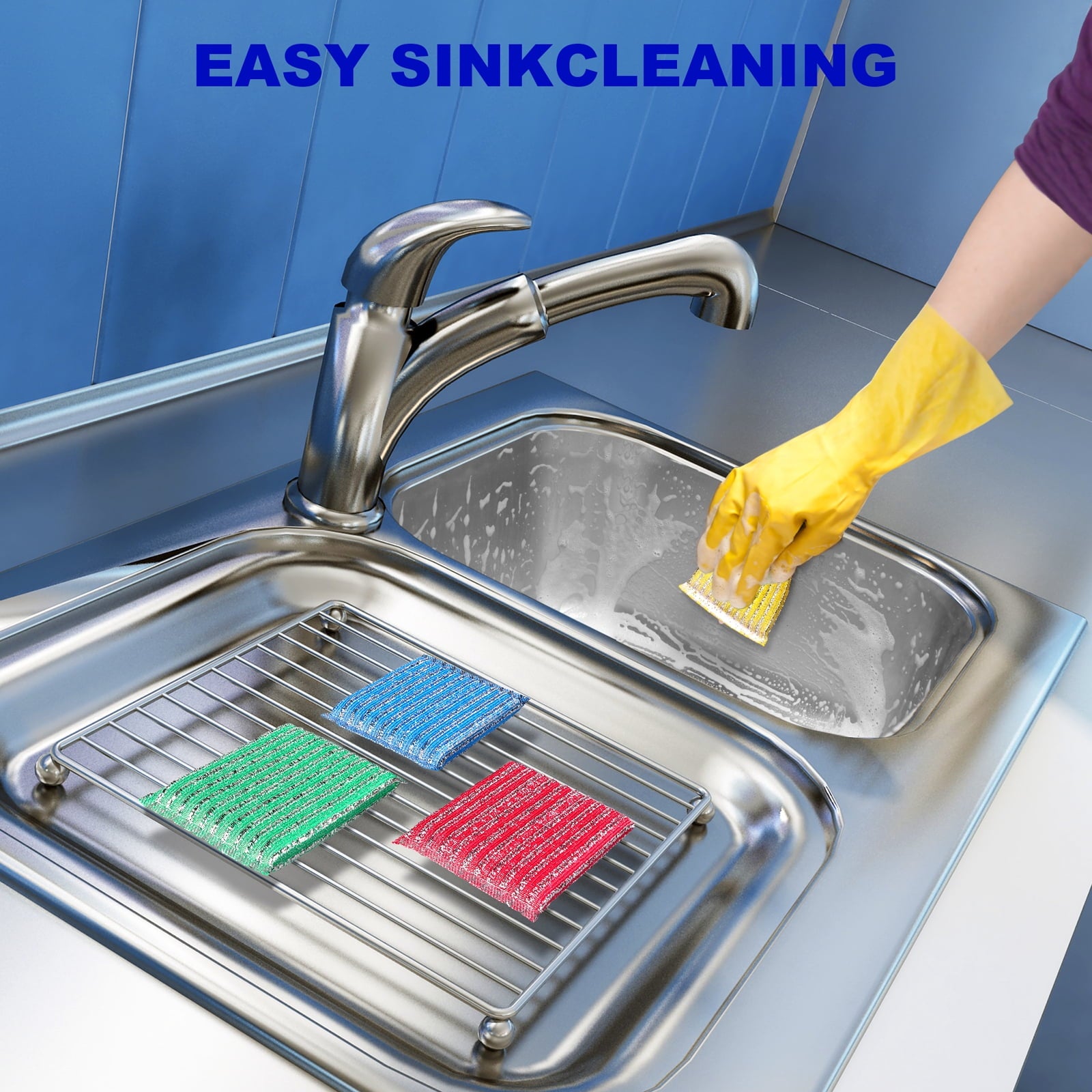 Cleaning Sponges Kitchen, 8Pads Dish Sponge with 4 Colors for Dishes, Pots, Sink