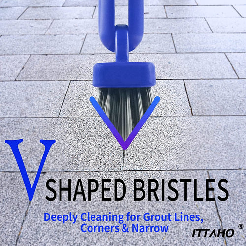 2 Pack Grout Brush with Long Handle, Swivel Cleaning Grout Line Scrubber Stainless Steel Pole - Image 2