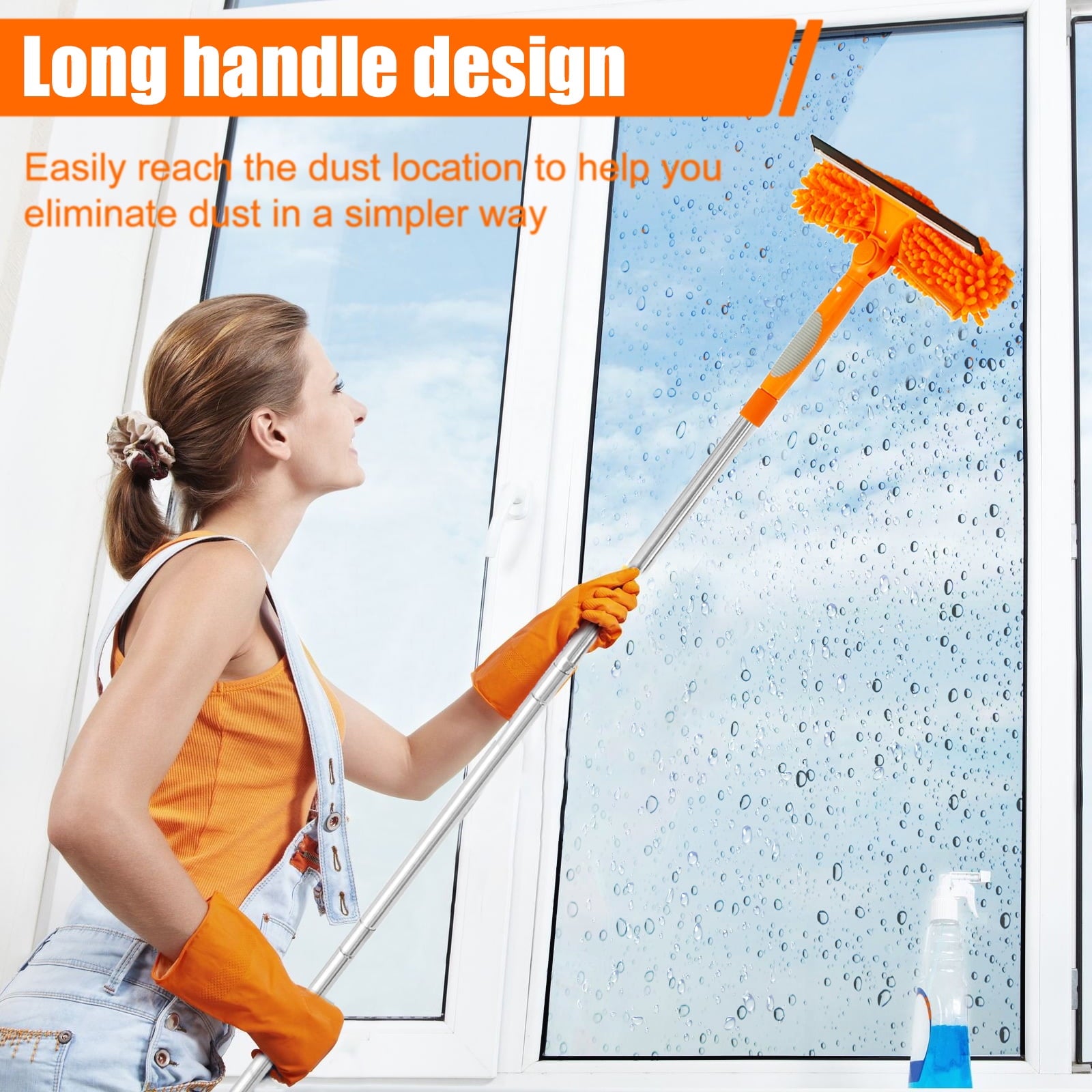 Window Cleaning Squeegee Kit, 2 in 1 Window Squeegee Extension Pole Long Handle &amp; Groove Cleaning Tool for Window,Car,Shower Glass Door,Mirror,Indoor &amp; Outdoor 72.44*10.63in