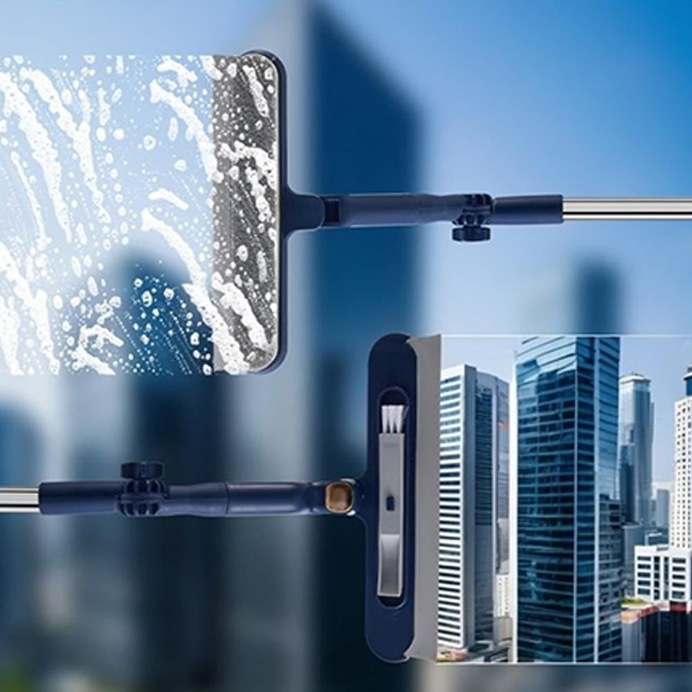 47in Window Squeegee with Extension Pole, 4-in-1 Telescopic Window Cleaner Tool with 2-Stage Telescoping Pole, Window Washing Equipment with Bendable Head