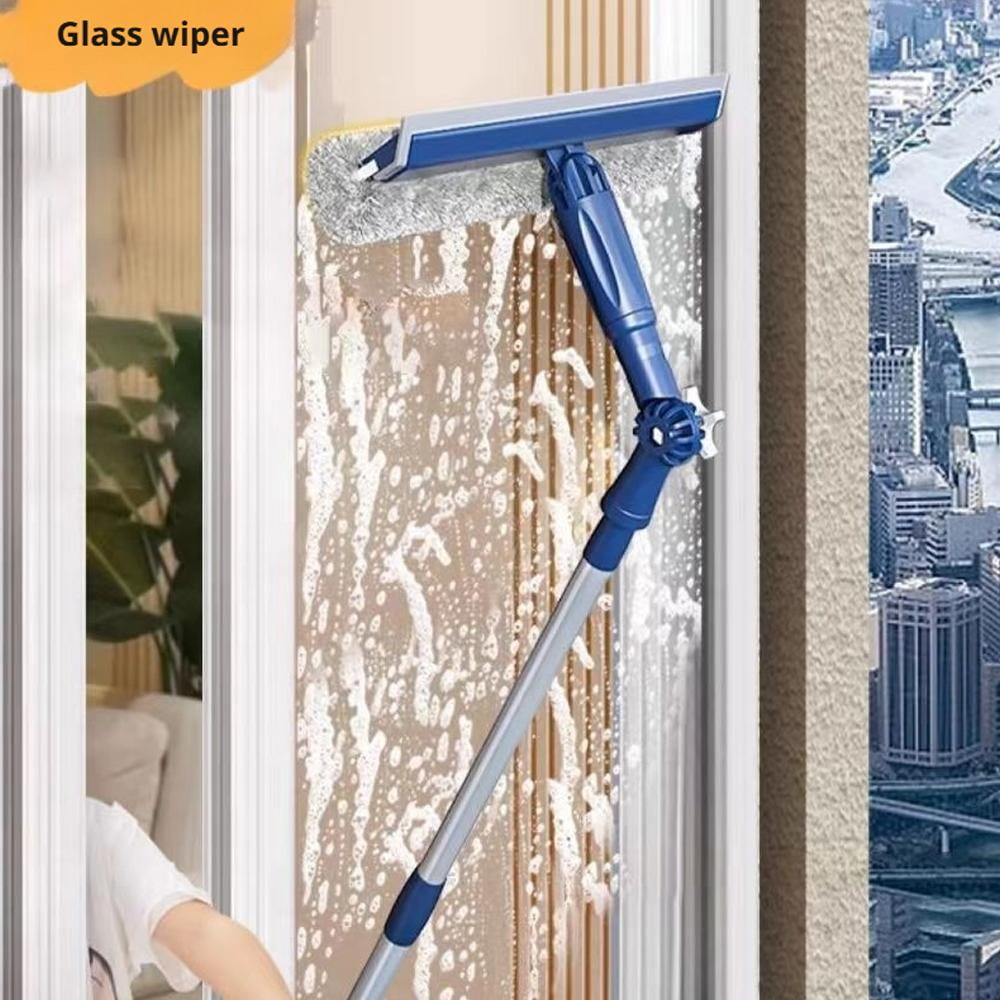 47in Window Squeegee with Extension Pole, 4-in-1 Telescopic Window Cleaner Tool with 2-Stage Telescoping Pole, Window Washing Equipment with Bendable Head