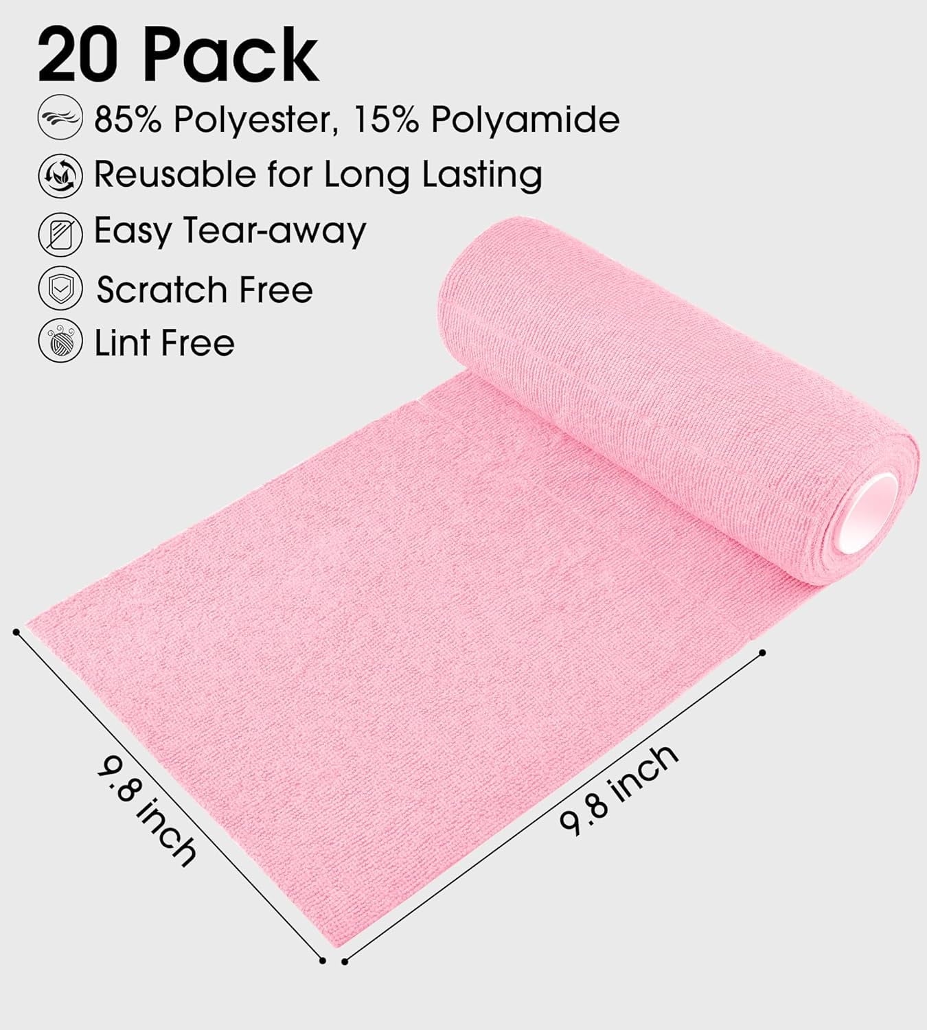 10" x 10" Microfiber Cleaning Cloth Roll, Tear Away Towels, Reusable Washable Rags, 20 Sheets Per Roll, for Kitchen C... - Image 3